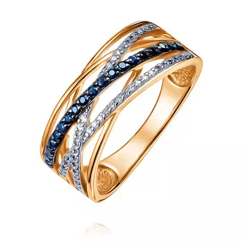 Кольцо из красного золота 585 пробы с бриллиантом, сапфиром