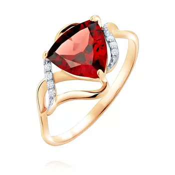 Кольцо из красного золота 585 пробы с гранатом, фианитом