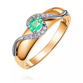 Кольцо из красного золота 585 пробы с бриллиантом, изумрудом
