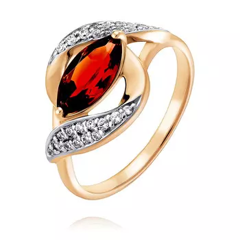 Кольцо из красного золота 585 пробы с гранатом, фианитом