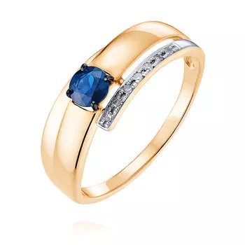 Кольцо из красного золота 585 пробы с бриллиантом, сапфиром