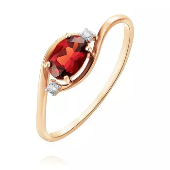 Кольцо из красного золота 585 пробы с гранатом, фианитом