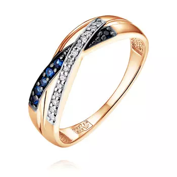 Кольцо из красного золота 585 пробы с бриллиантом, сапфиром