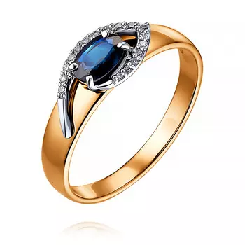 Кольцо из красного золота 585 пробы с бриллиантом, сапфиром