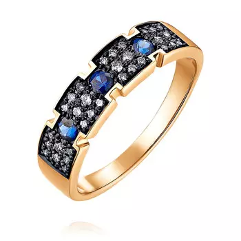 Кольцо из красного золота 585 пробы с бриллиантом, сапфиром