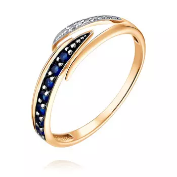 Кольцо из красного золота 585 пробы с бриллиантом, сапфиром