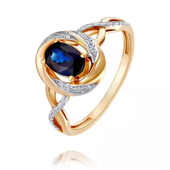 Кольцо из красного золота 585 пробы с бриллиантом, сапфиром