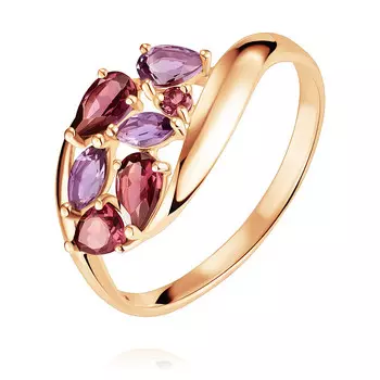 Кольцо из красного золота 585 пробы с миксом вставок