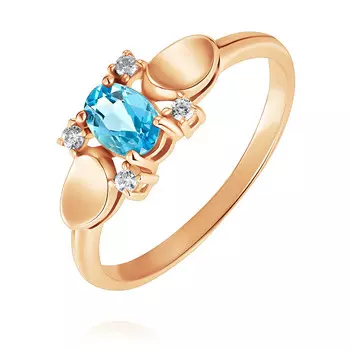 Кольцо из красного золота 585 пробы с топазом, фианитом