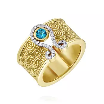 Кольцо из желтого золота 585 пробы с бриллиантом, топазом