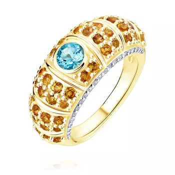 Кольцо из желтого золота 585 пробы с бриллиантом, топазом, цитрином