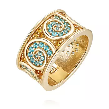 Кольцо из желтого золота 585 пробы с топазом, цитрином