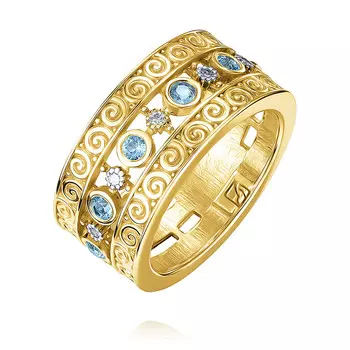 Кольцо из желтого золота 585 пробы с бриллиантом, топазом