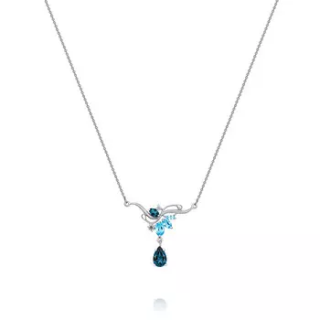 Колье из белого золота 585 пробы с фианитом и топазом