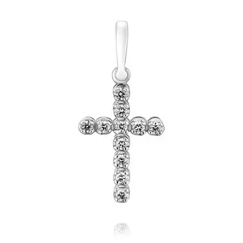 Крест из белого золота 585 пробы с бриллиантом