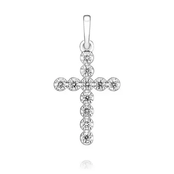 Крест из белого золота 585 пробы с бриллиантом