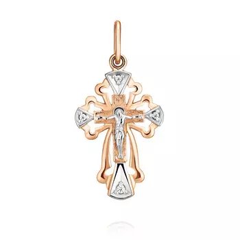 Крест из красного золота 585 пробы с фианитом