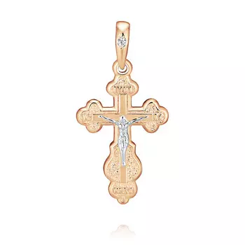 Крест из красного золота 585 пробы с фианитом