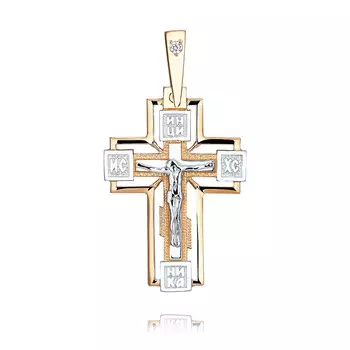 Крест из красного золота 585 пробы с фианитом