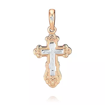 Крест из красного золота 585 пробы с фианитом