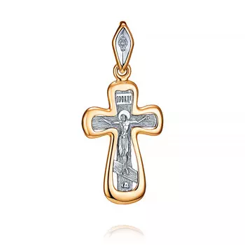 Крест из красного золота 585 пробы с бриллиантом