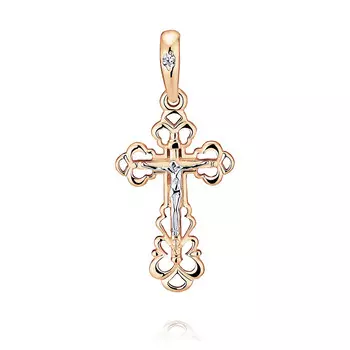 Крест из красного золота 585 пробы с фианитом