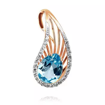 Подвеска из красного золота 585 пробы с топазом, фианитом