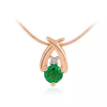 Подвеска из красного золота 585 пробы с бриллиантом, изумрудом