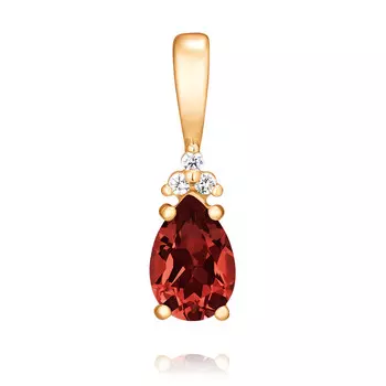 Подвеска из красного золота 585 пробы с фианитом и гранатом