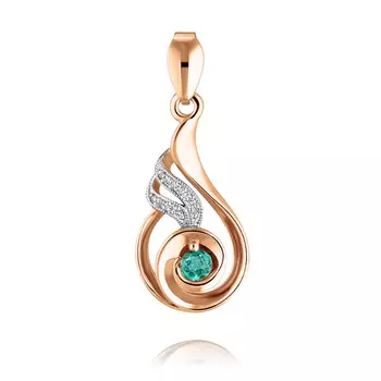 Подвеска из красного золота 585 пробы с бриллиантом, изумрудом