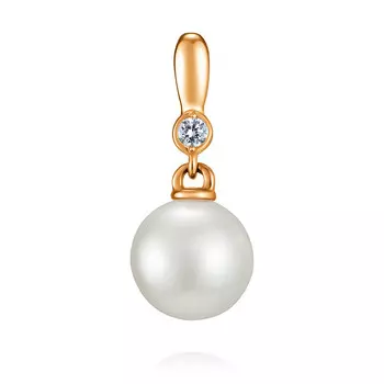 Подвеска из красного золота 585 пробы с жемчугом и фианитом