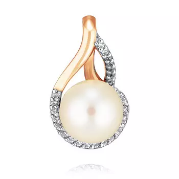 Подвеска из красного золота 585 пробы с жемчугом, фианитом