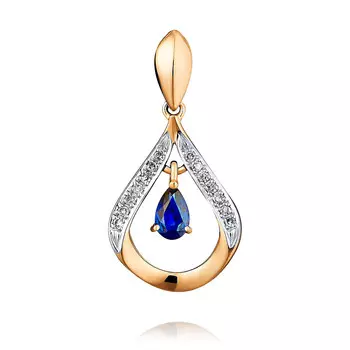 Подвеска из красного золота 585 пробы с бриллиантом, сапфиром