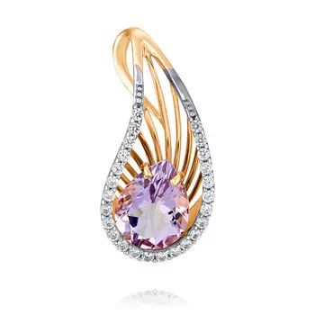 Подвеска из красного золота 585 пробы с аметистом, фианитом