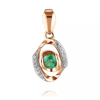 Подвеска из красного золота 585 пробы с бриллиантом, изумрудом