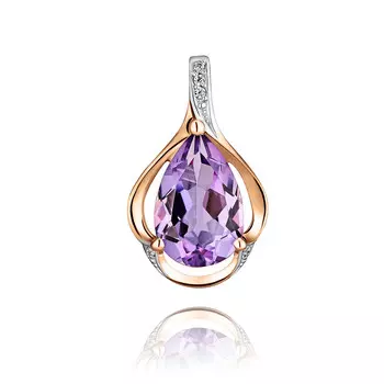 Подвеска из красного золота 585 пробы с аметистом и фианитом