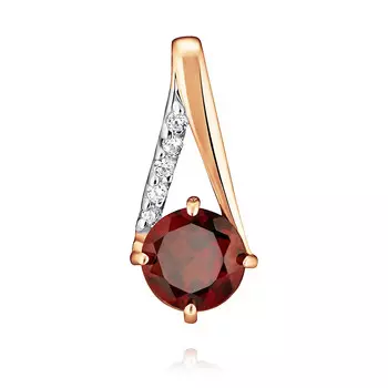 Подвеска из красного золота 585 пробы с гранатом и фианитом