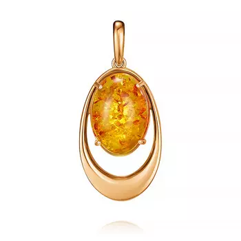 Подвеска из красного золота 585 пробы с янтарем