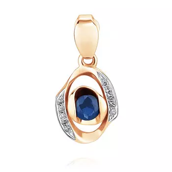 Подвеска из красного золота 585 пробы с бриллиантом, сапфиром