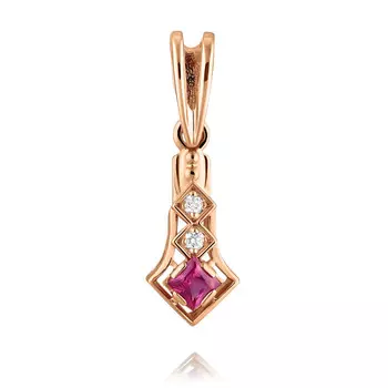 Подвеска из красного золота 585 пробы с бриллиантом, рубином
