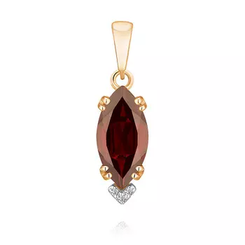 Подвеска из красного золота 585 пробы с гранатом и фианитом