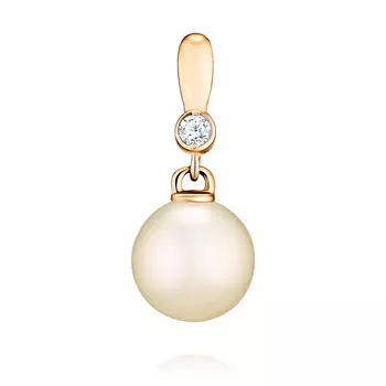 Подвеска из красного золота 585 пробы с жемчугом и фианитом