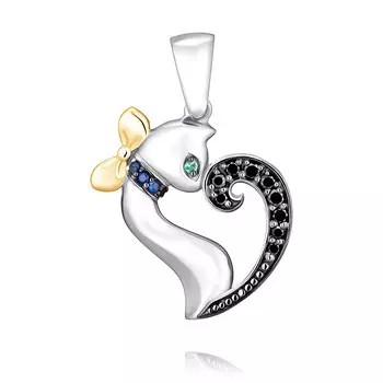 Подвеска с бриллиантом, изумрудом и сапфиром из золота 585 пробы