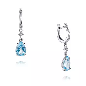 Серьги из белого золота 585 пробы с топазом, фианитом