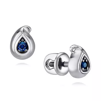 Серьги из белого золота 585 пробы с сапфиром