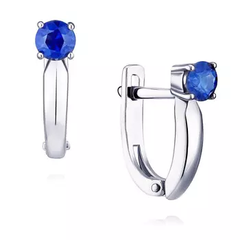 Серьги из белого золота 585 пробы с сапфиром