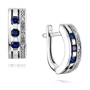 Серьги из белого золота 585 пробы с бриллиантом и сапфиром