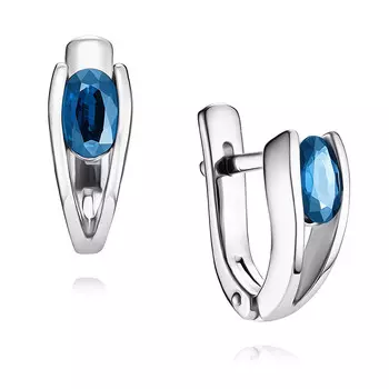 Серьги из белого золота 585 пробы с сапфиром