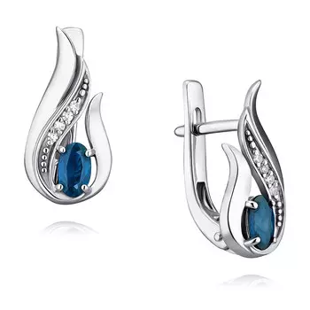 Серьги из белого золота 585 пробы с бриллиантом, сапфиром