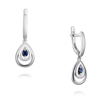 Серьги из белого золота 585 пробы с сапфиром